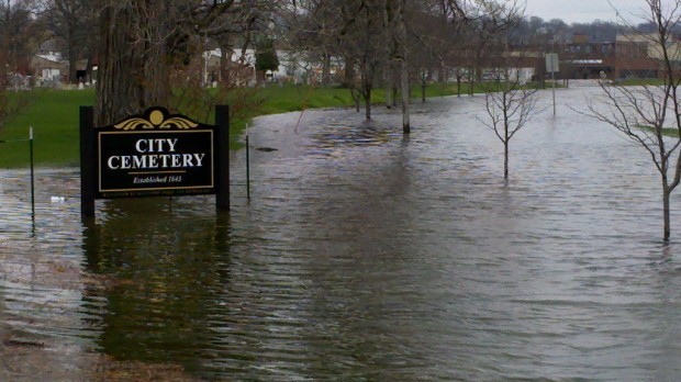 Flooded cemetery
